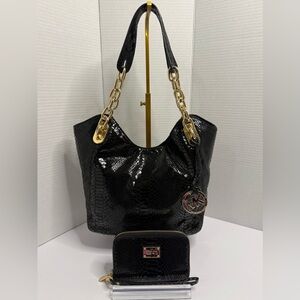 Michael Kors Lily Black Python Embossed Shoulder Bag & Matching Wallet